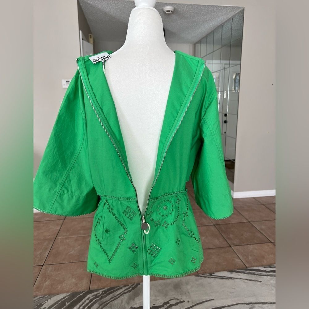 GANNI Women’s Green Broderie Anglaise Blouse Top - Picture 9 of 15